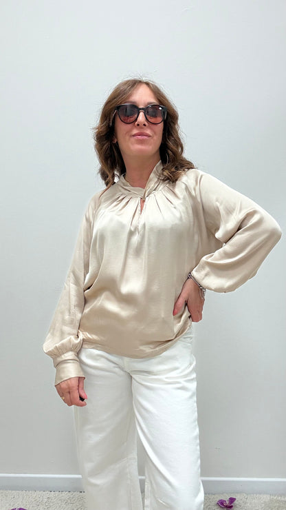 Blusa raso viscosa 100% nodo Haveone beige