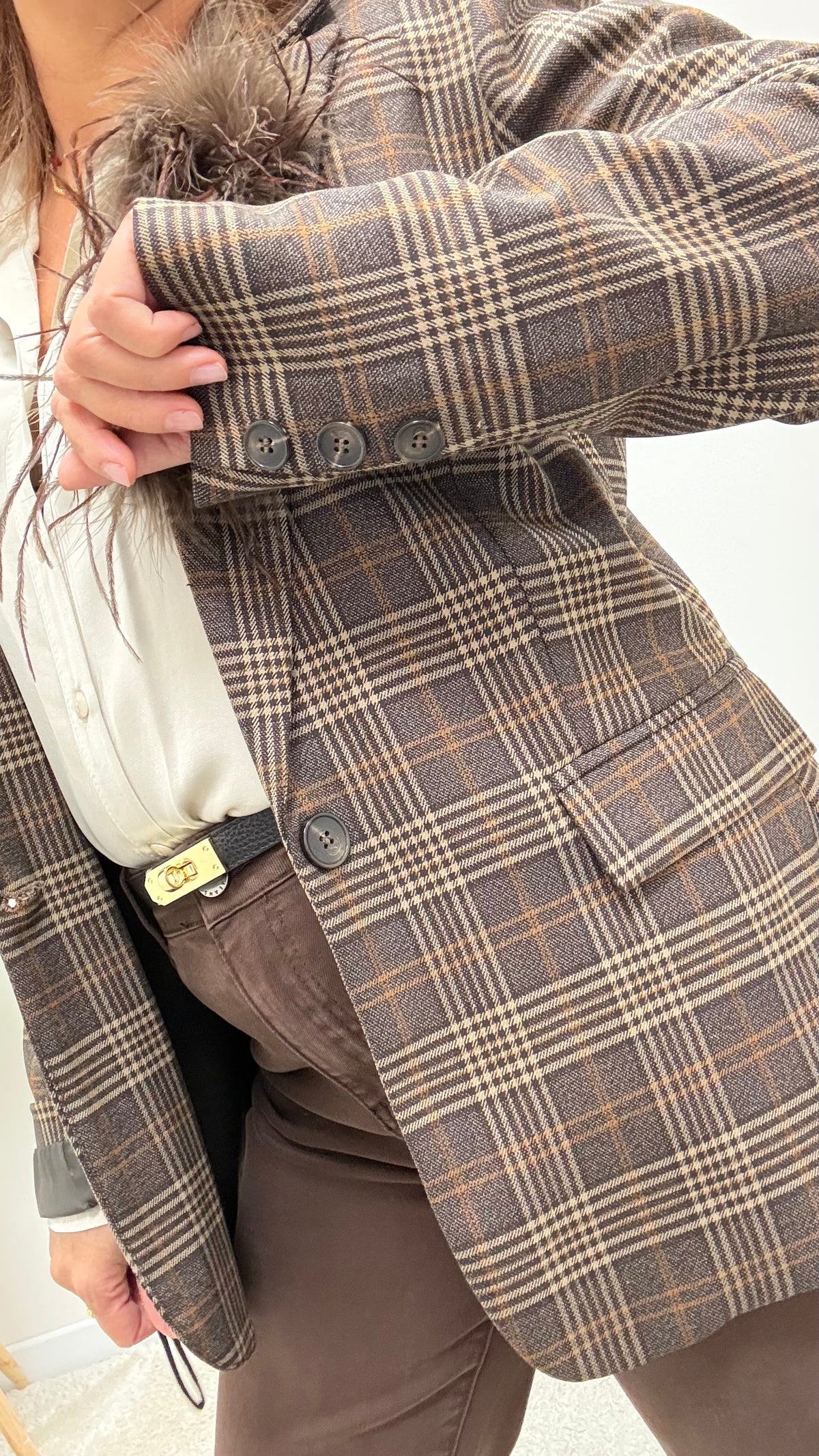 Blazer donna Tartan con dettaglio piume Motel