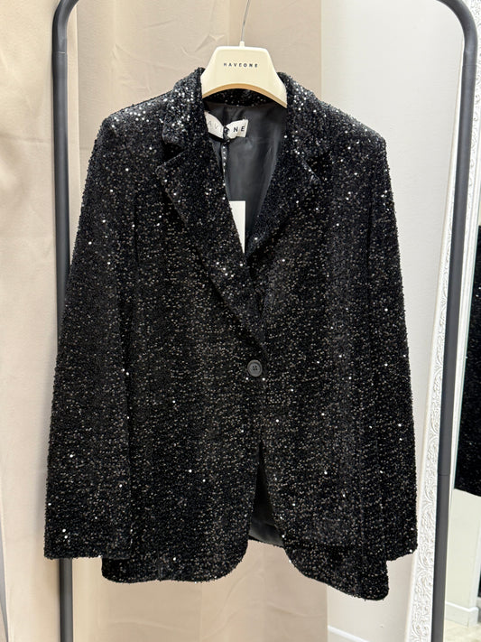 Giacca paillettes velluto sfiancata monopetto Haveone