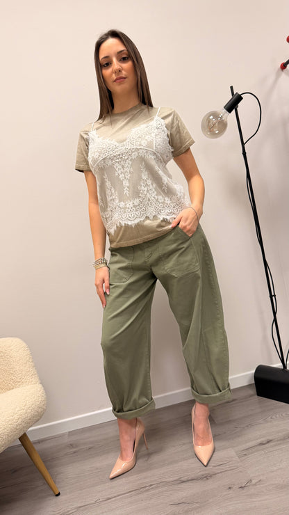 Pantaloni stellina ovetto Susy Mix verde militare