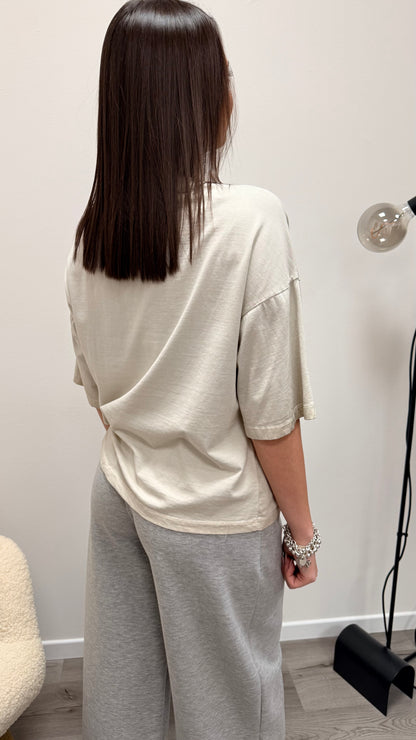 T-shirt rose skull Haveone sabbia slavato