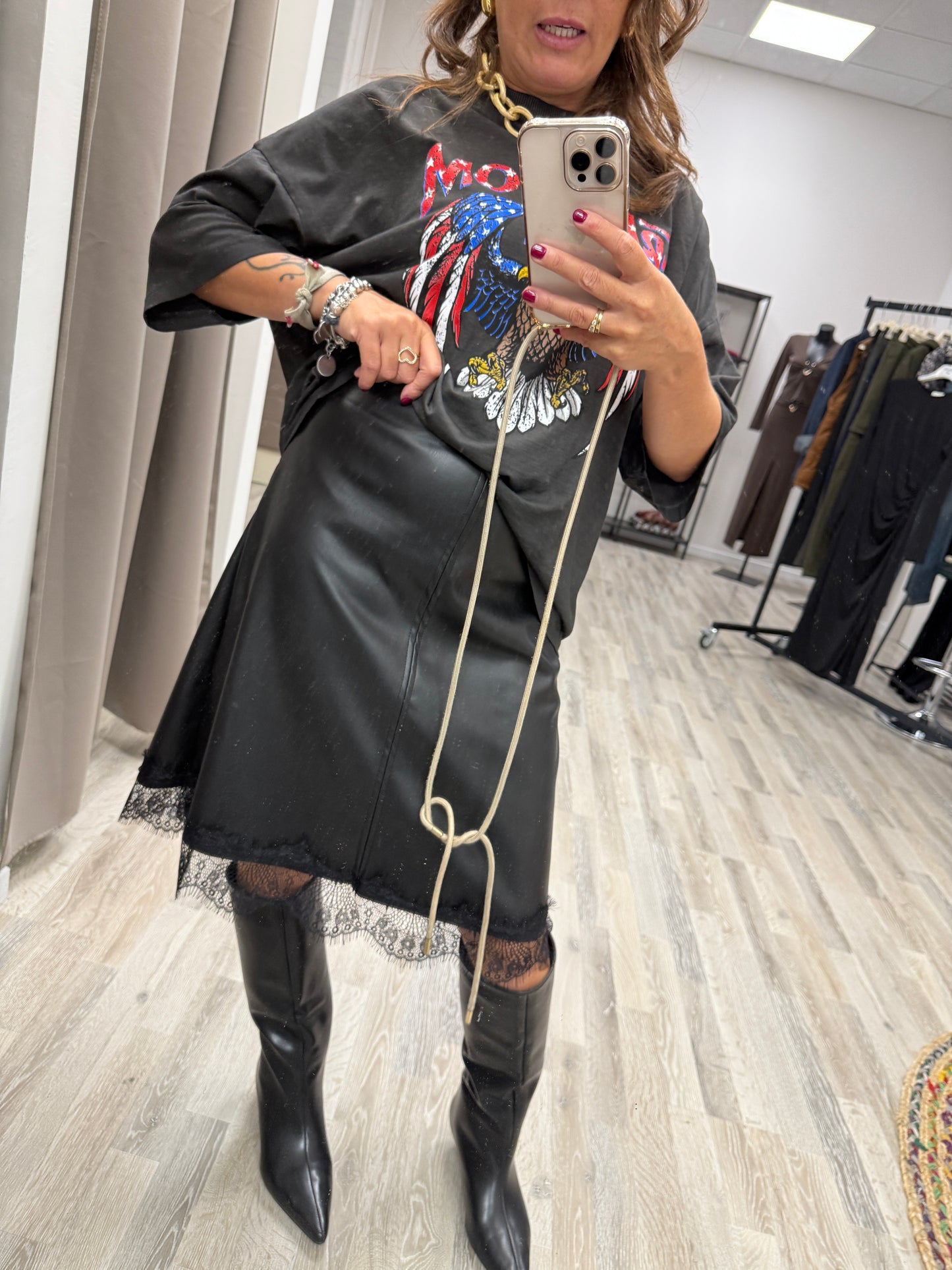PREORDINE Gonna ecopelle pizzo nero Haveone
