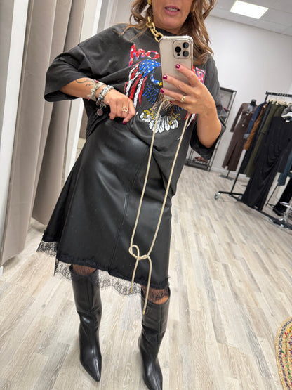 PREORDINE Gonna ecopelle pizzo nero Haveone
