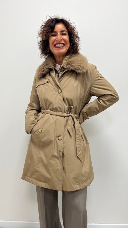 Trench con Collo Pelliccia Removibile Extasy Cammello