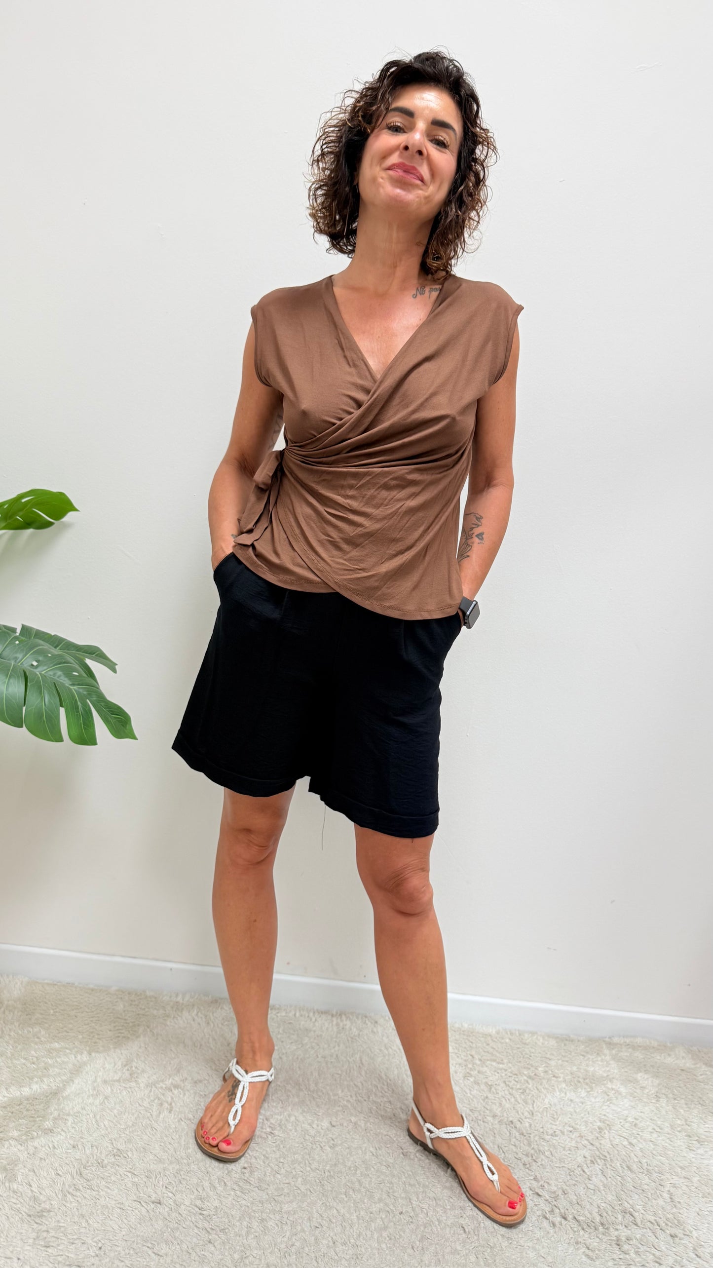 Blusa incrocio con nodo Extasy moro