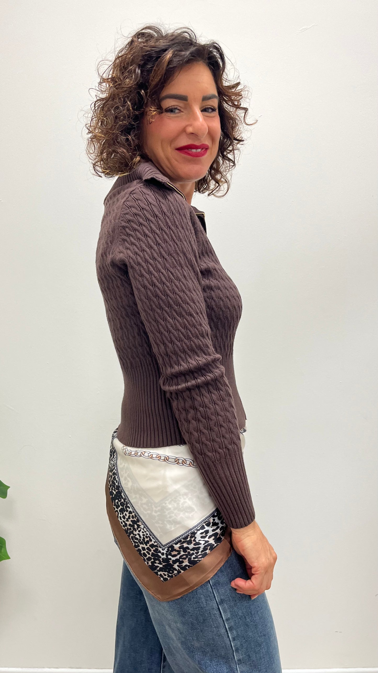 Maglia trecce con zip Extasy moro