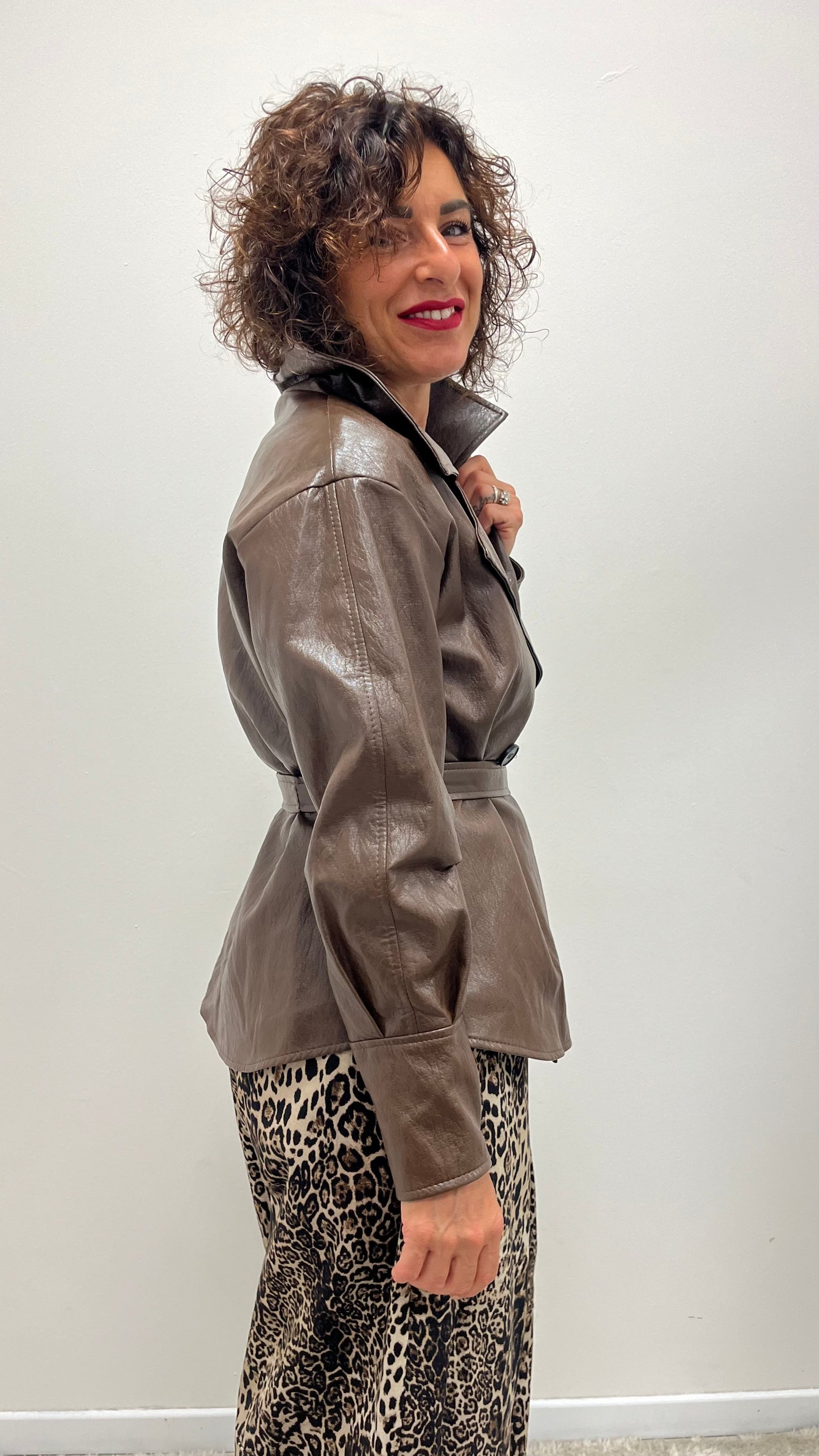 Giacca Camicia Ecopelle Extasy Marrone