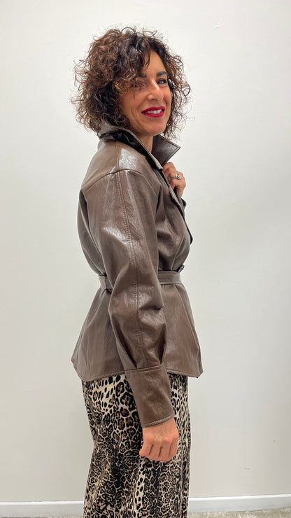 Giacca Camicia Ecopelle Extasy Marrone