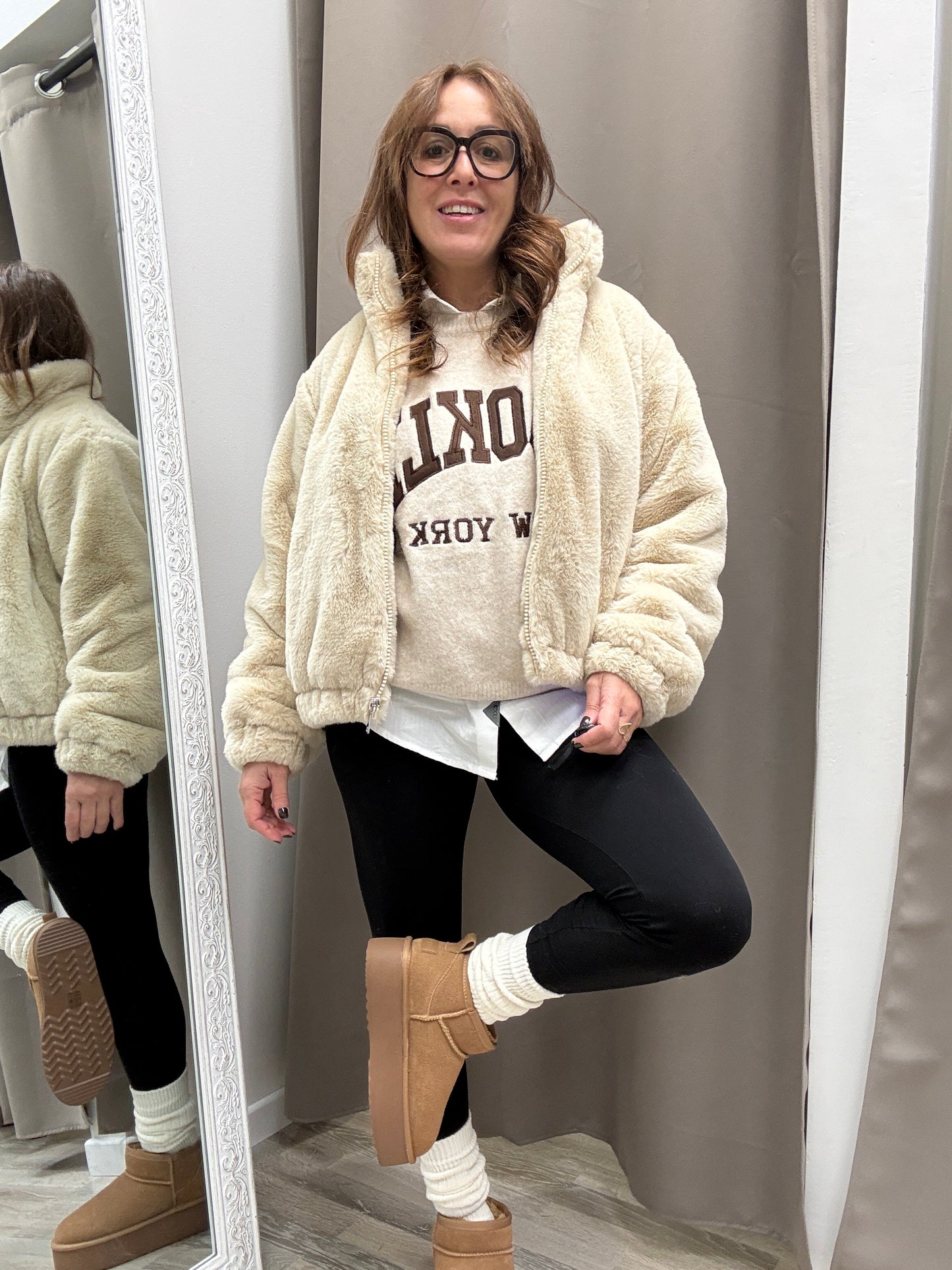 Pelliccia eco beige bomber Haveone