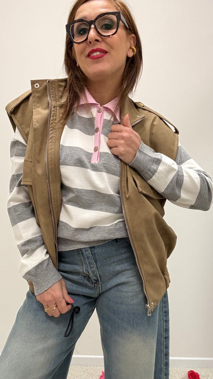 Polo righe grigio con colletto a contrasto Tensione in