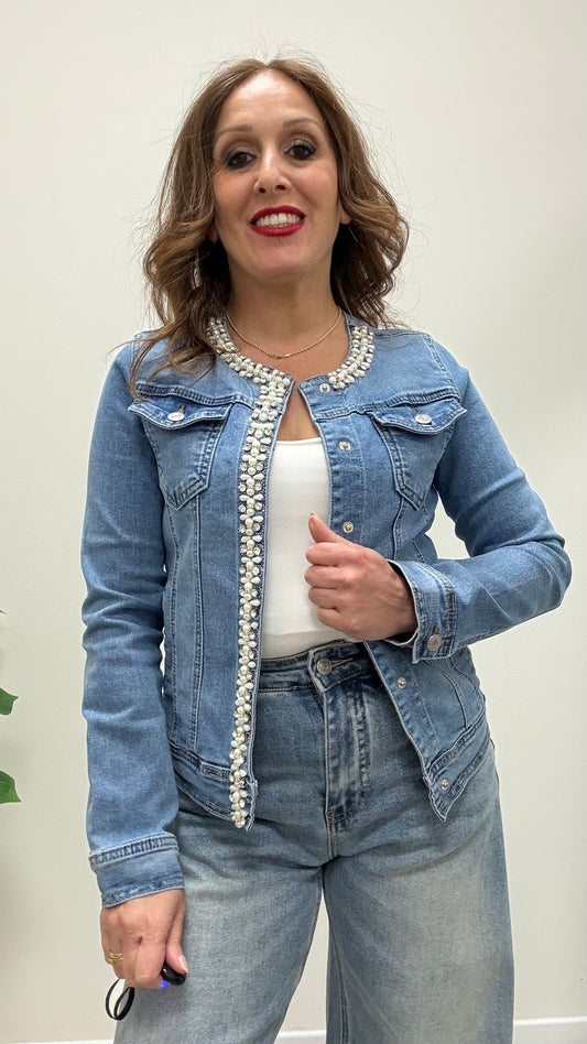 Giacchetto Jeans con perle e strass Extasy