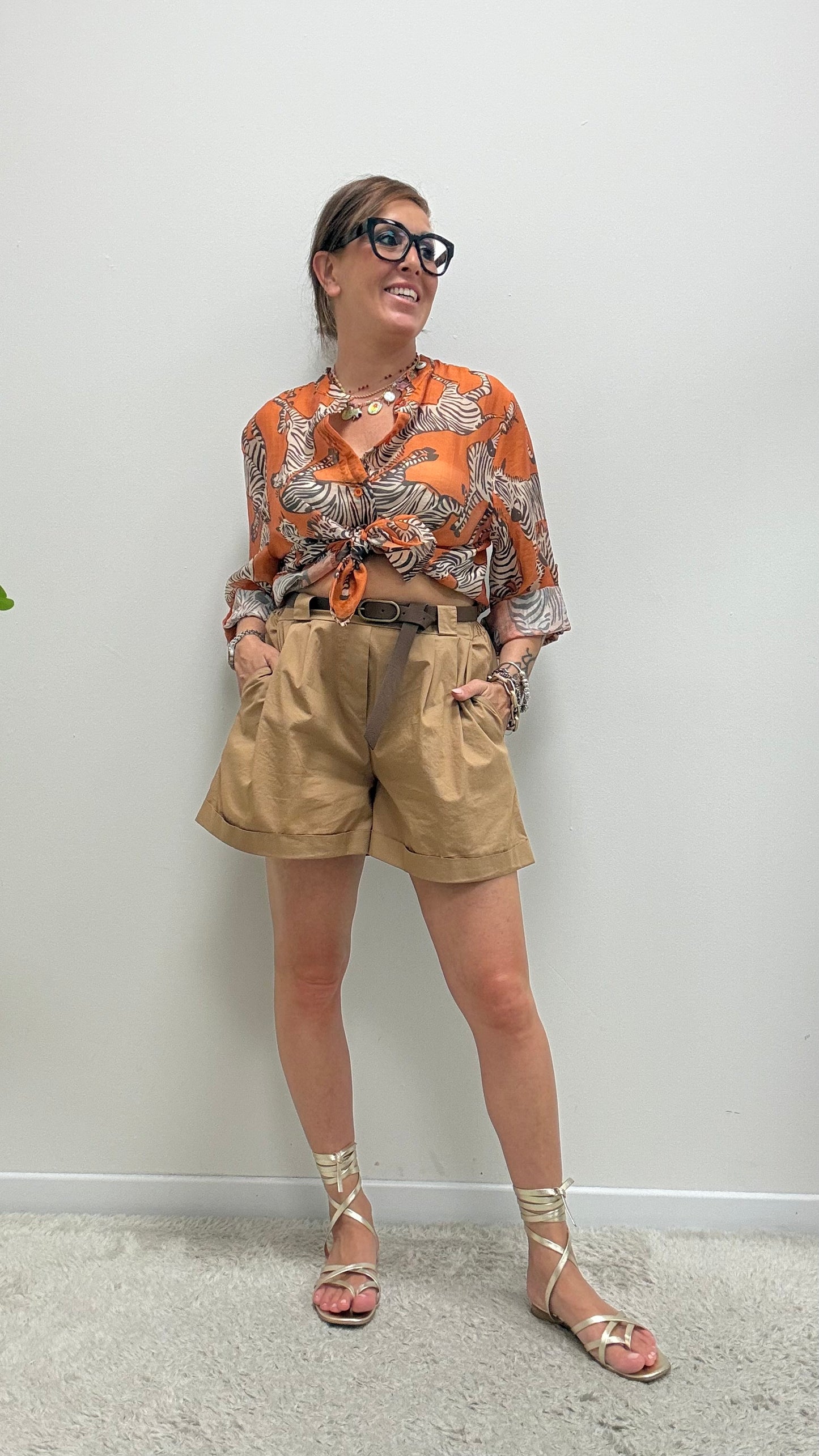 Shorts a Campana con Risvolto cammello HaveOne