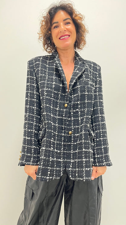 Giacca donna stile Chanel in tweed nero e bianco My-d