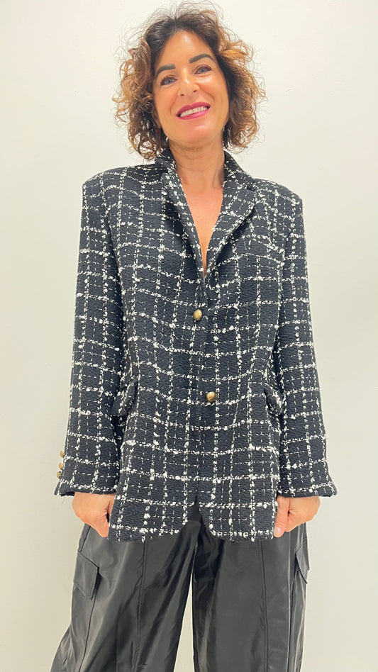 Giacca donna stile Chanel in tweed nero e bianco My-d
