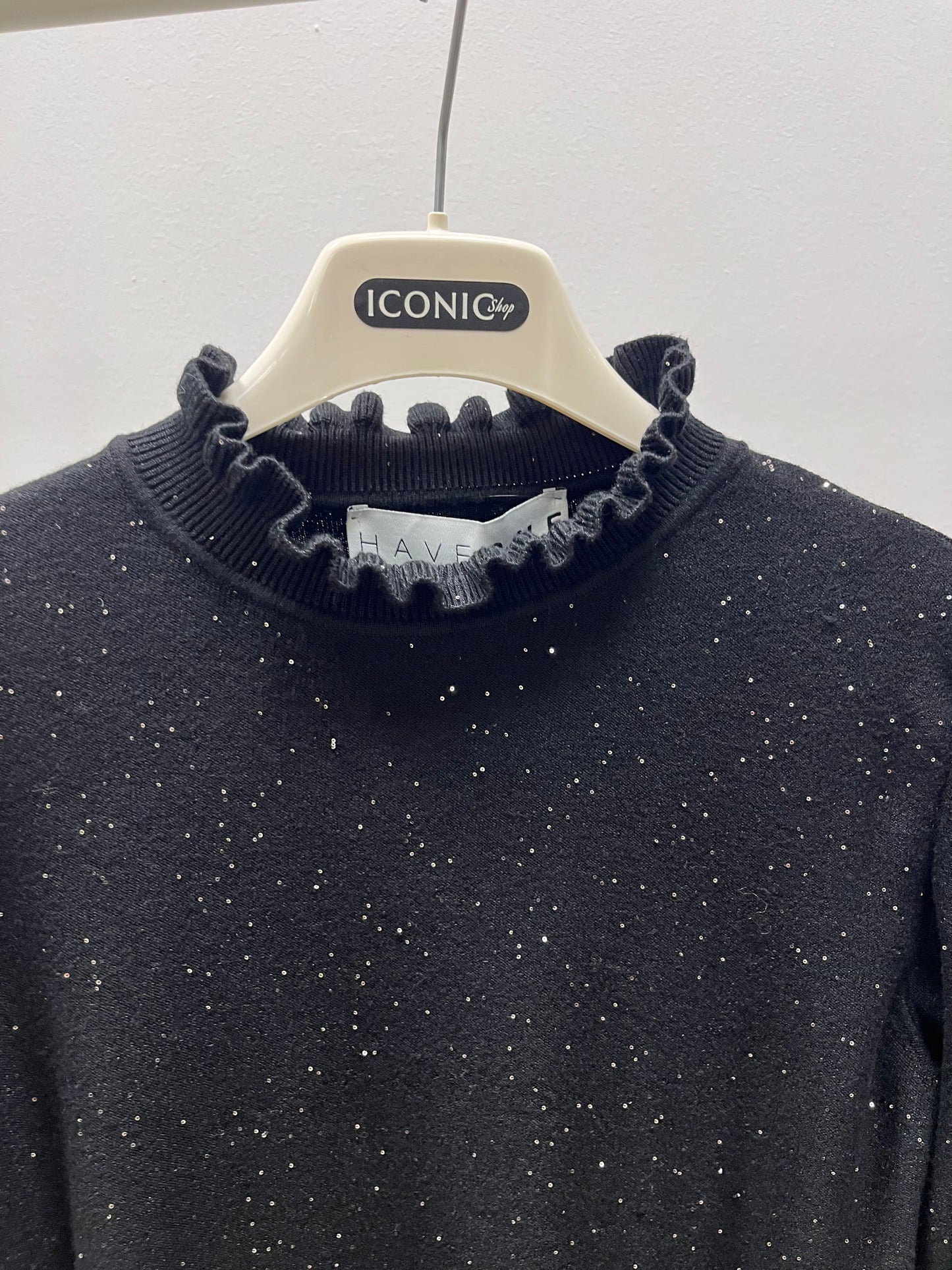 Maglia collo a Fiore con Micro Paillettes HaveOne Nero