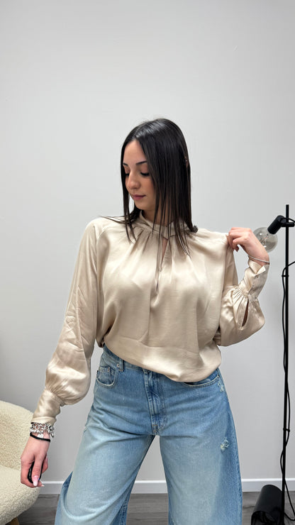 Blusa raso viscosa 100% nodo Haveone Beige