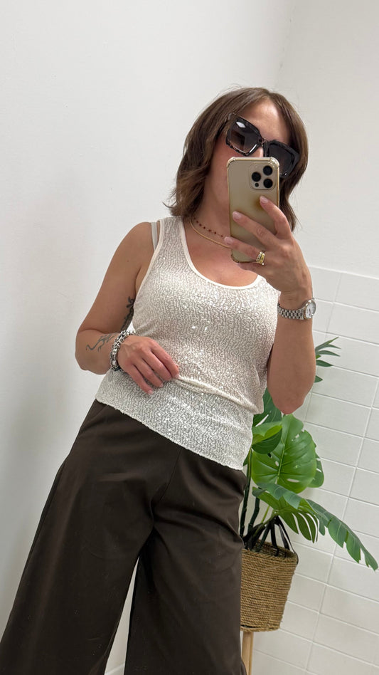 Canotta in Paillettes Burro Susy Mix