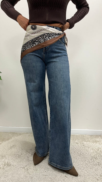 Jeans palazzo elasticizzato con foulard Extasy art.SA7670