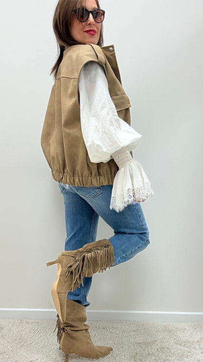 Stivali con frange tortora