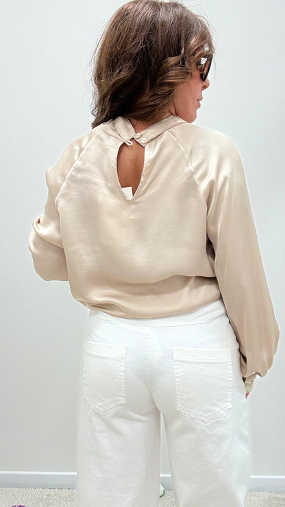 Blusa raso viscosa 100% nodo Haveone beige