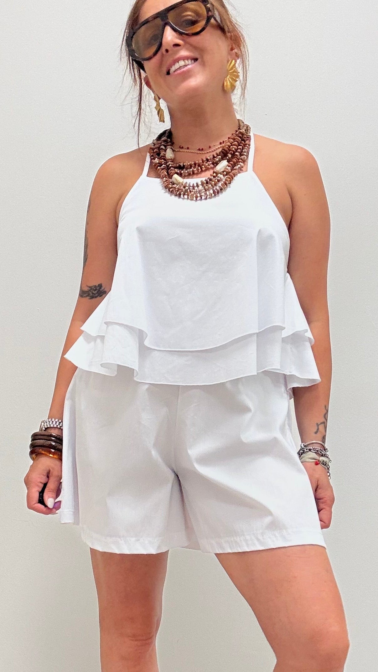 Top farfalla svasato cotone My-d bianco