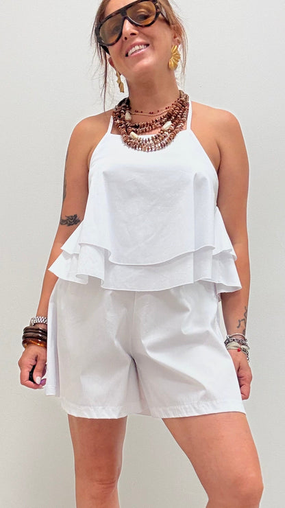 Top farfalla svasato cotone My-d bianco