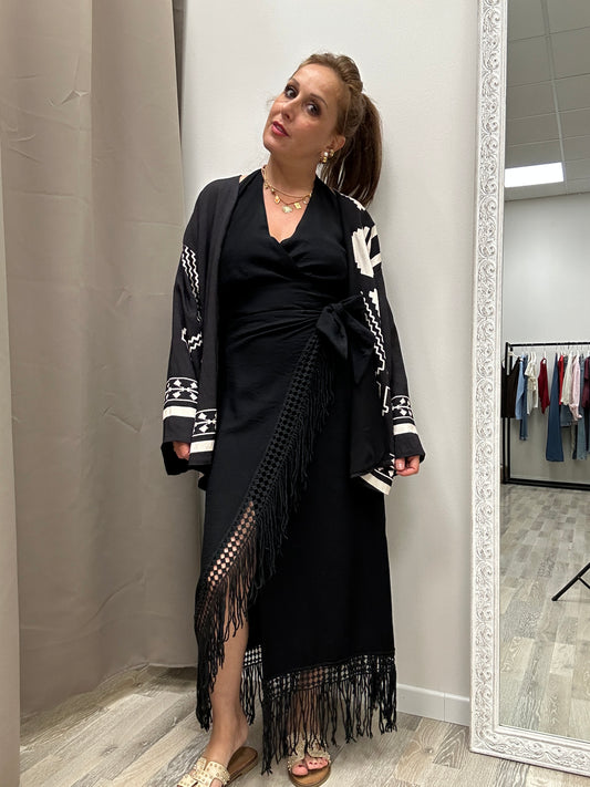 Haveone Kimono fantasia etnica, nero