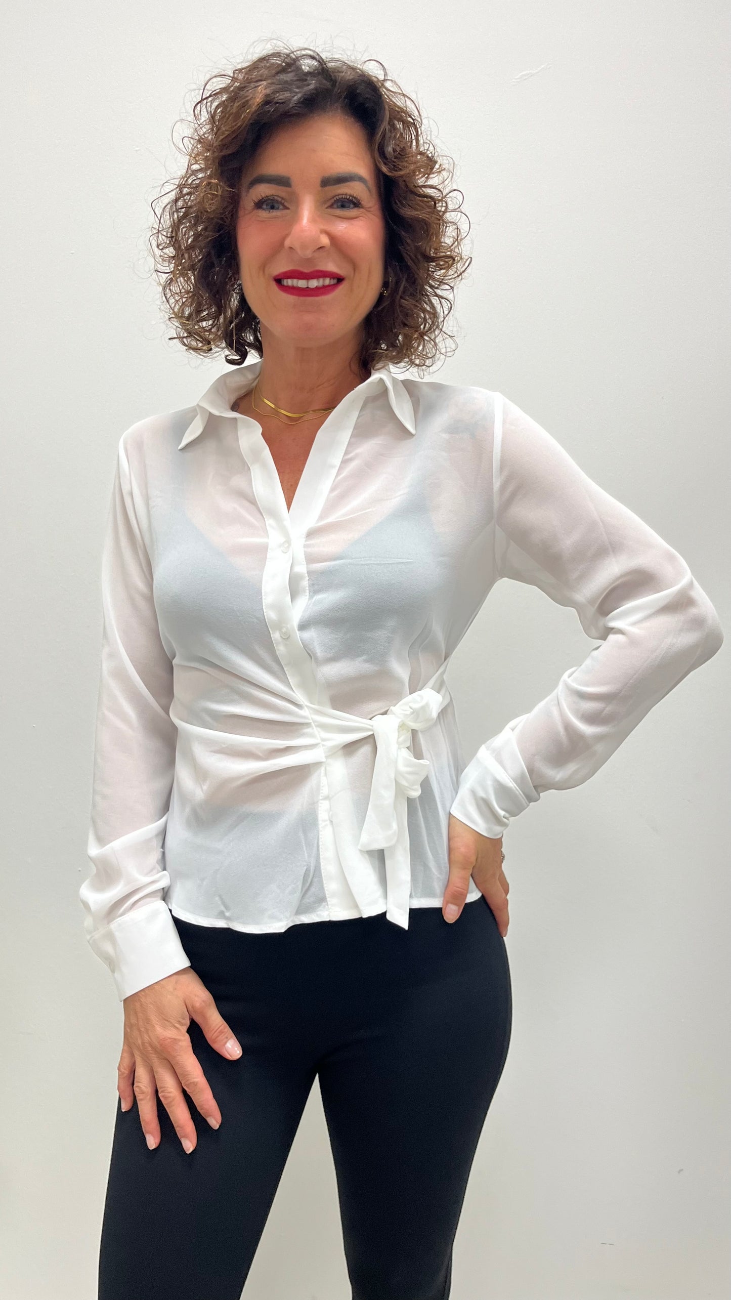 Camicia in georgette con nodo Extasy bianca