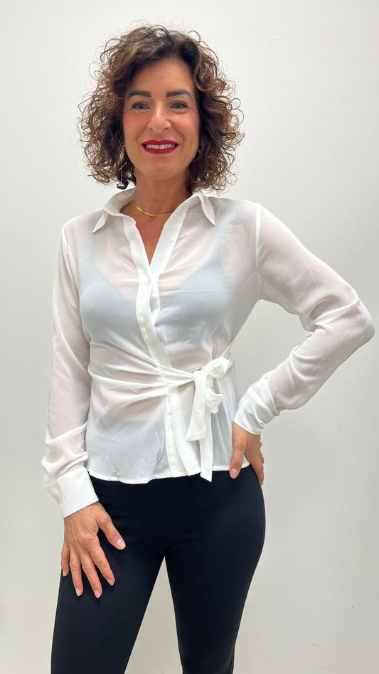 Camicia in georgette con nodo Extasy bianca