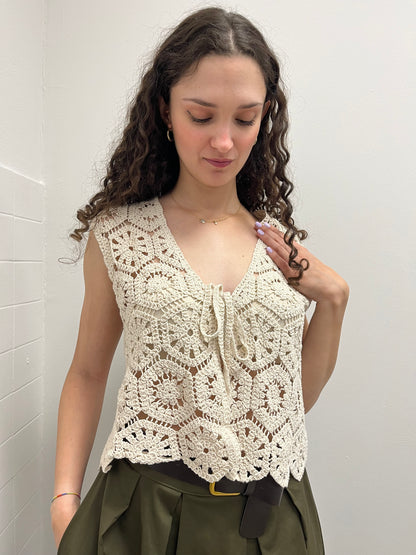 Susy Mix Gilet in Macramé Beige