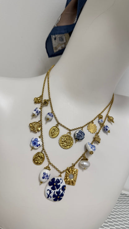 Collana charms blu ovale Memoire