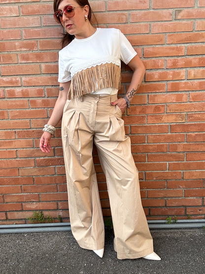 Two Way pantaloni leggeri palazzo con pinces biscotto