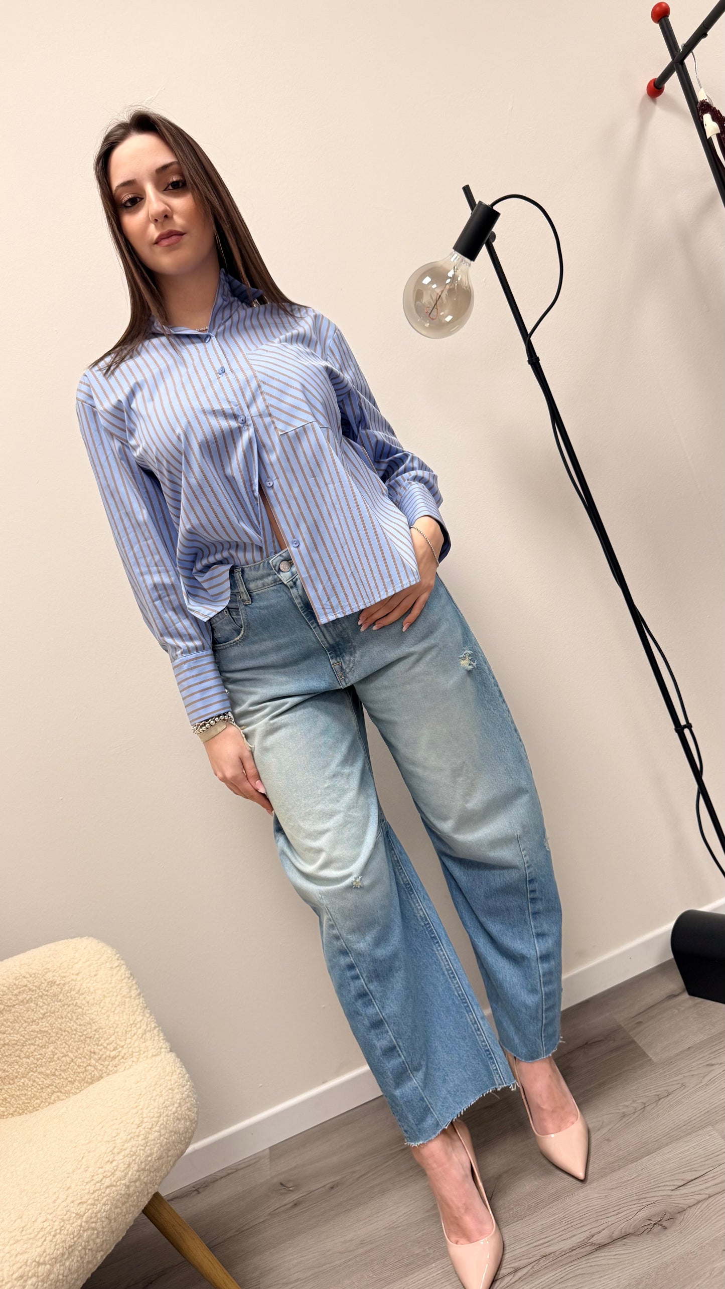 Camicia Righe azzurro e tortora Haveone