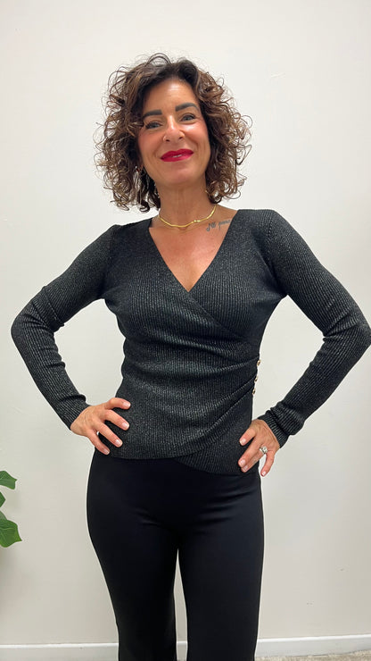 Maglia incrociata Lurex Extasy nero