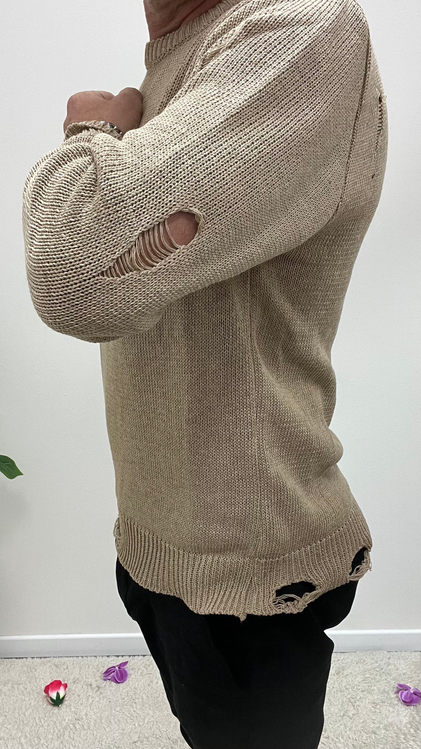 Maglia con Rotture Beige Imperial