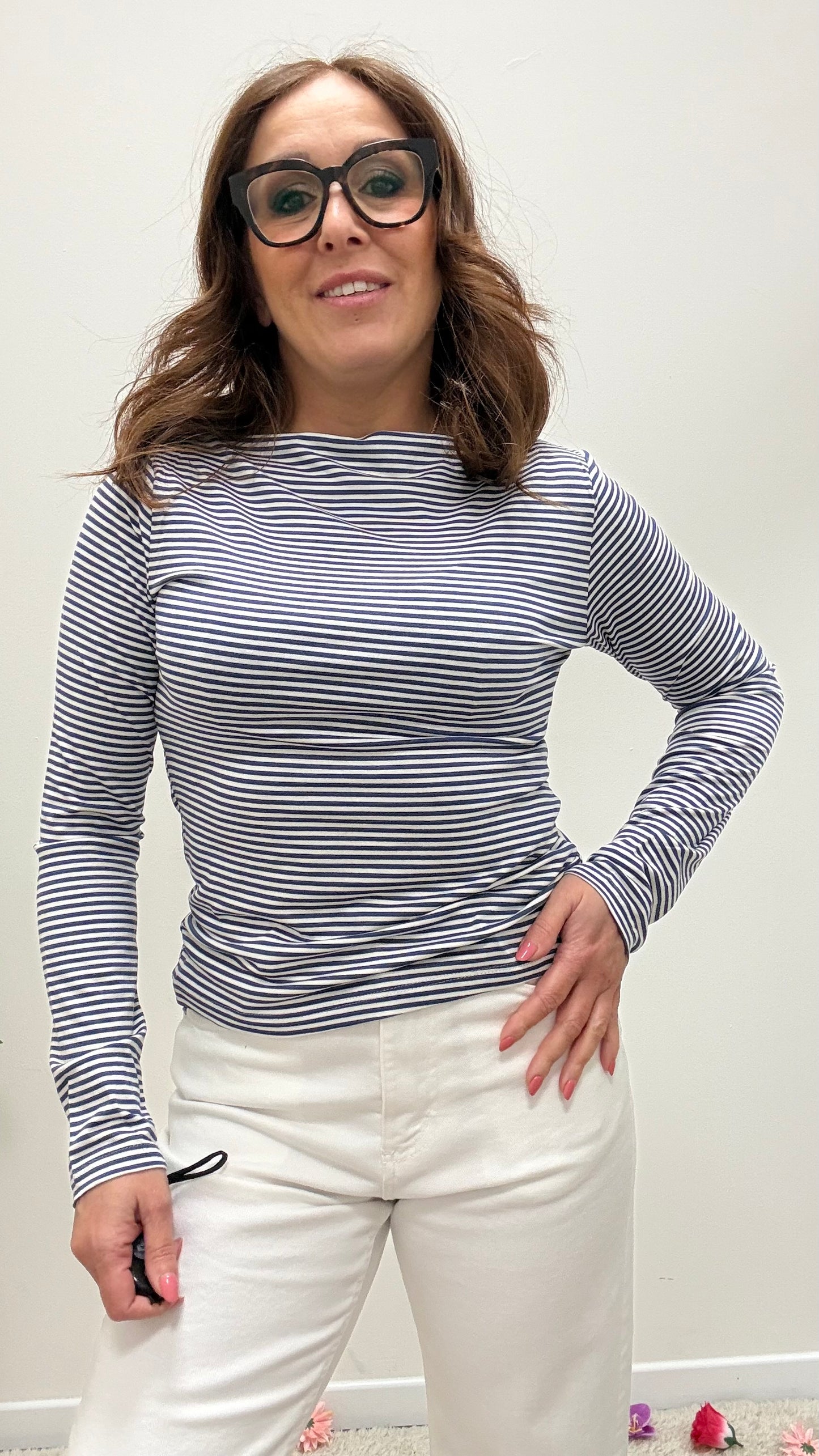 Maglia scollo a barca righe Haveone blu