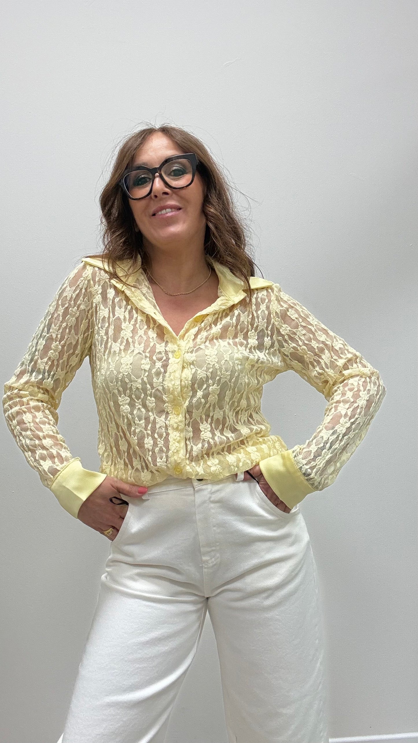 Camicia pizzo e raso Extasy giallo