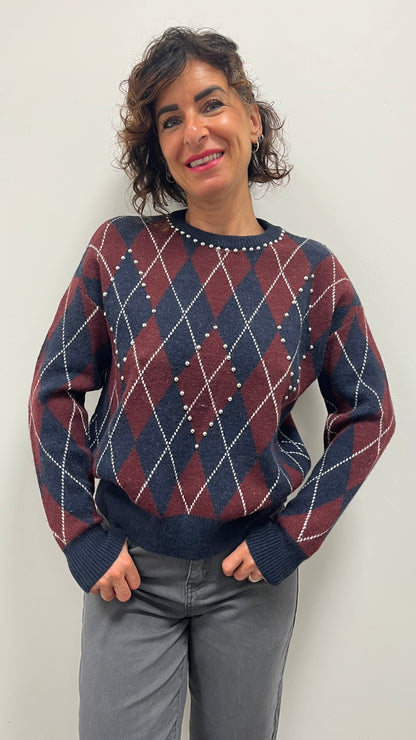 Maglia Paricollo Rombi Blu Bordeaux Extin