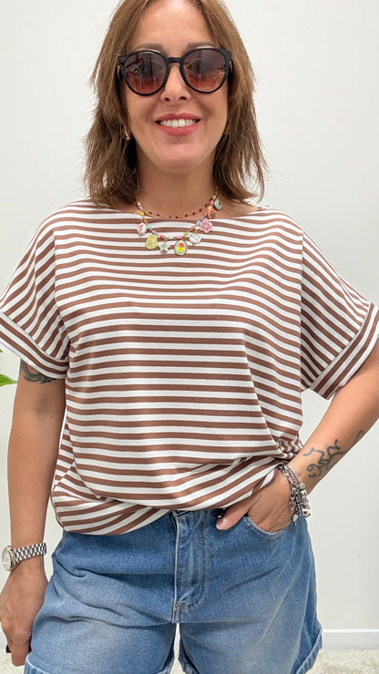 T-shirt kimono righe Susy Mix tabacco