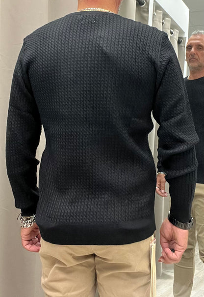Gianni Lupo Maglia Girocollo Nera Uomo Intrecciato