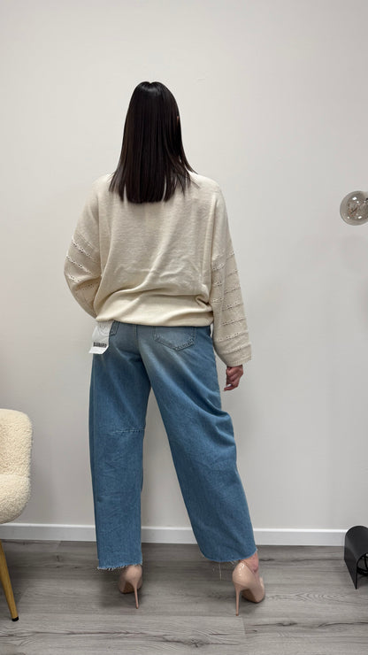 Cardigan traforato con coulisse regolabile Haveone burro