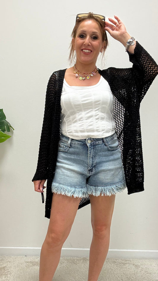Cardigan coprispalle traforato nero Extasy