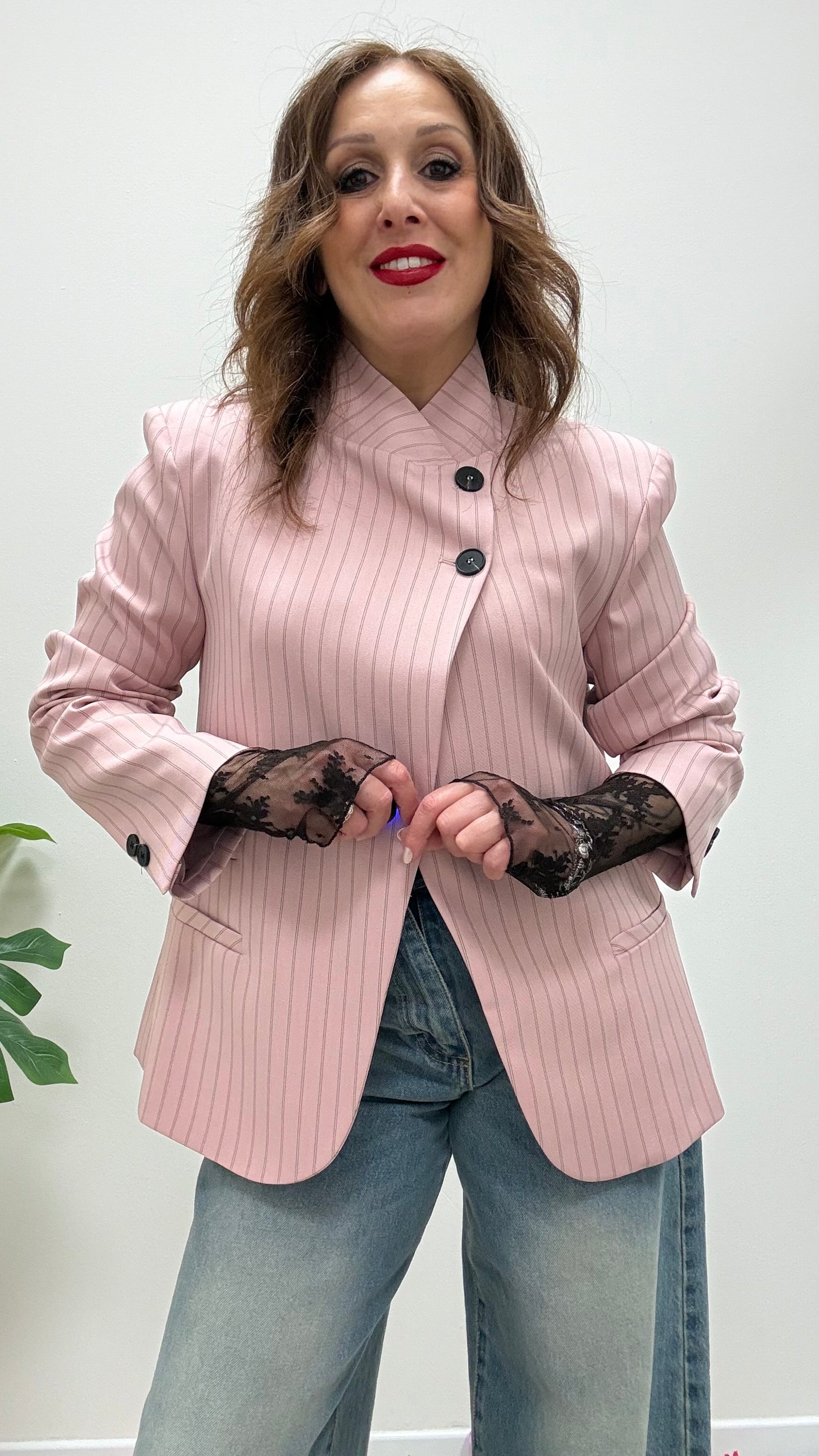 Giacca chiusura coreana Gessata Rosa Haveone