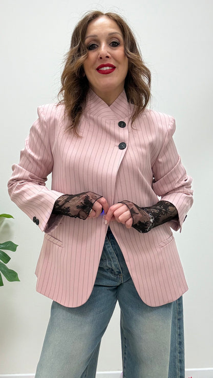 Giacca chiusura coreana Gessata Rosa Haveone