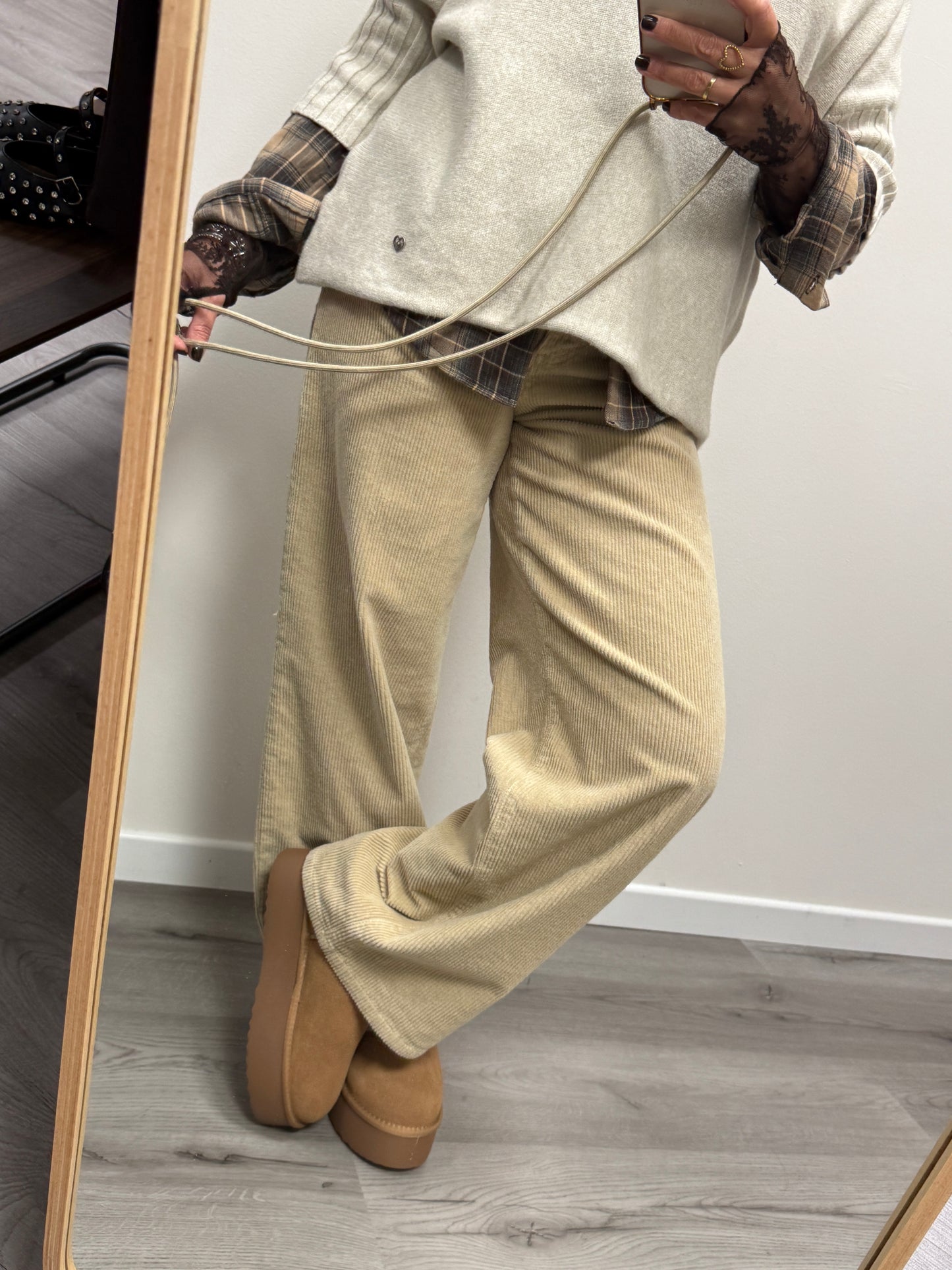 Pantalone Bella Beige in Velluto Haveone