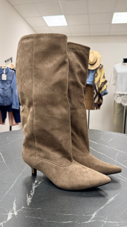 Stivali alti con tacco kitten tortora Memoire