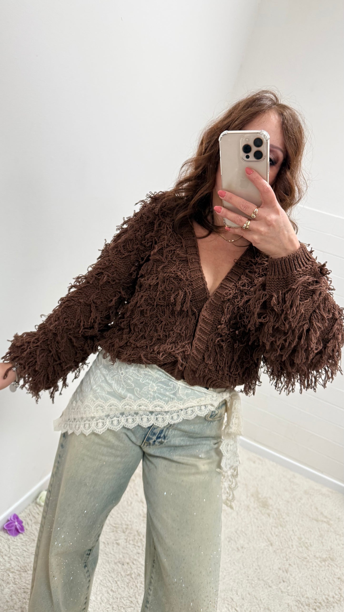 Cardigan corto con frangette moro Haveone