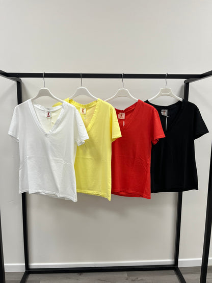 Kontatto T-Shirt in Cotone Scollo a V Bianca