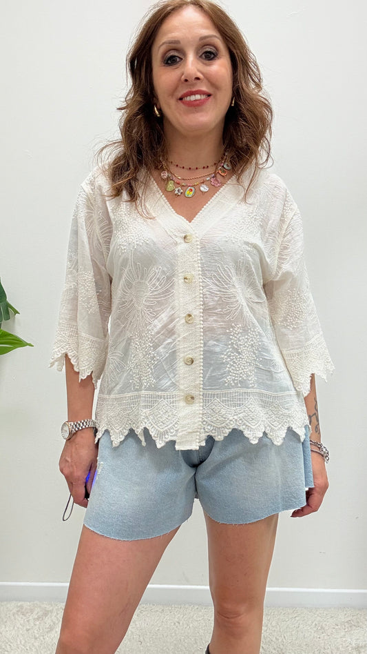 Camicia cotone e pizzo Memoire