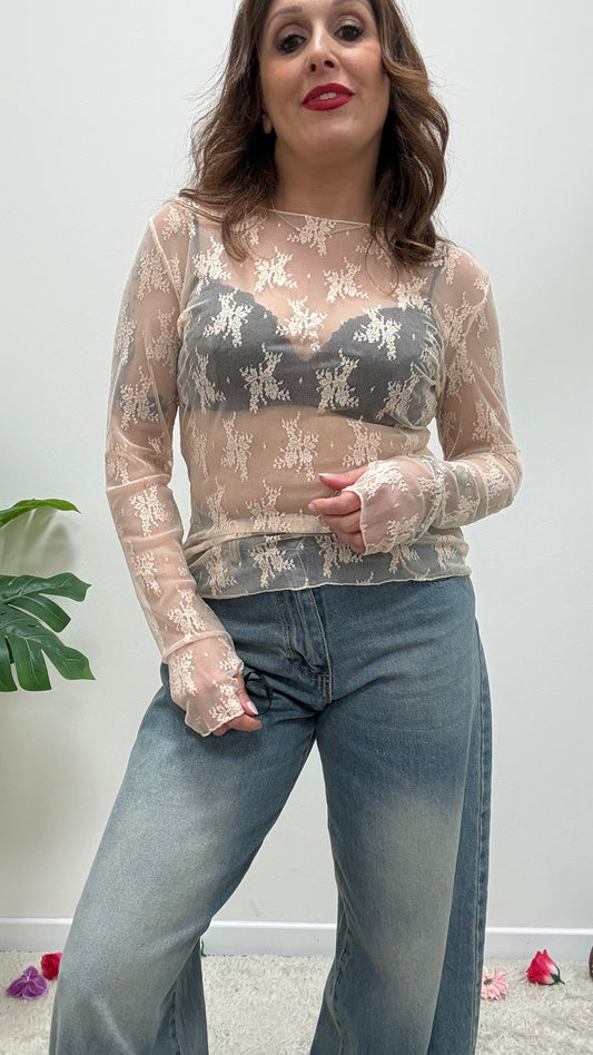 Maglia pizzo con guantino Susy Mix Rosa